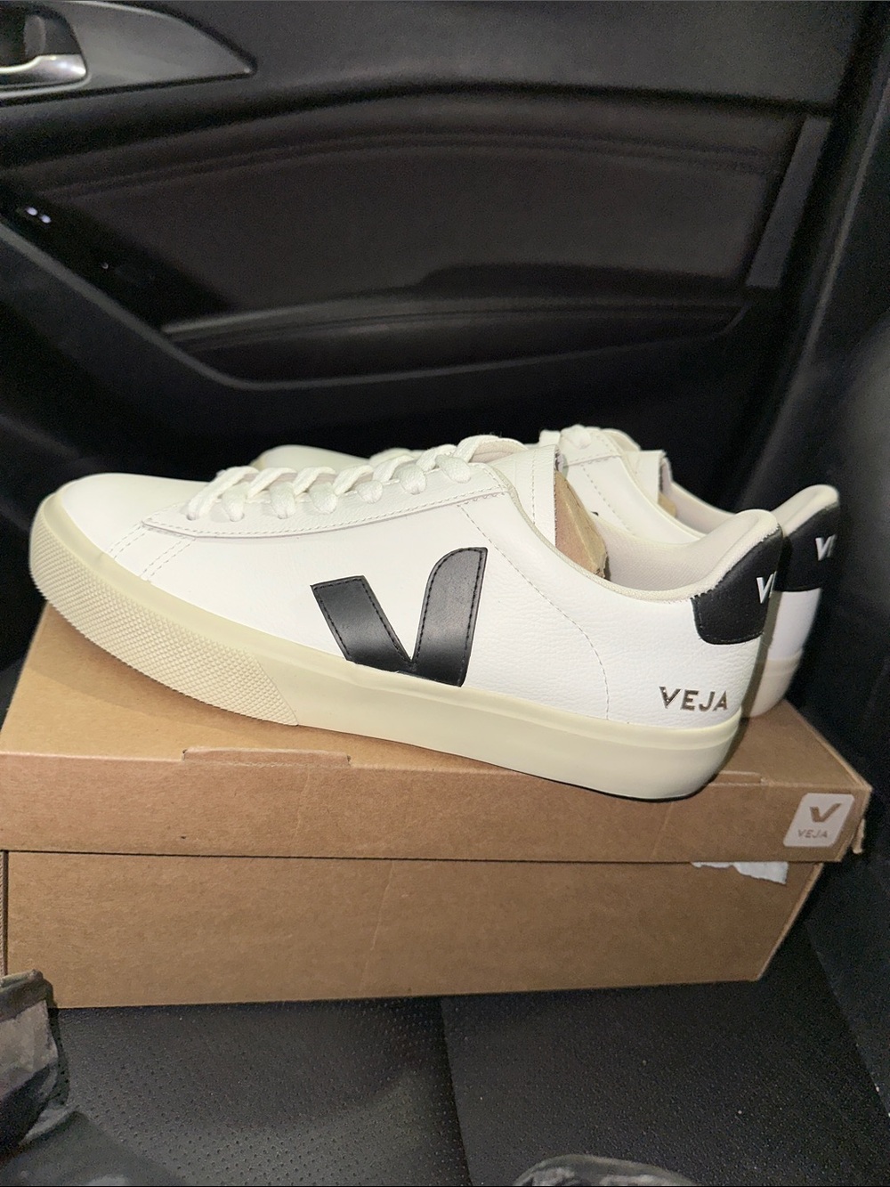 Veja V-10 Women’s White Leather Sneakers with Black V Logo